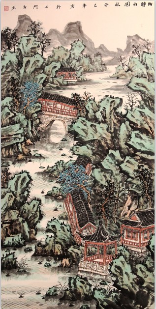 国画山水《 幽静的园林》 段朝林.jpg